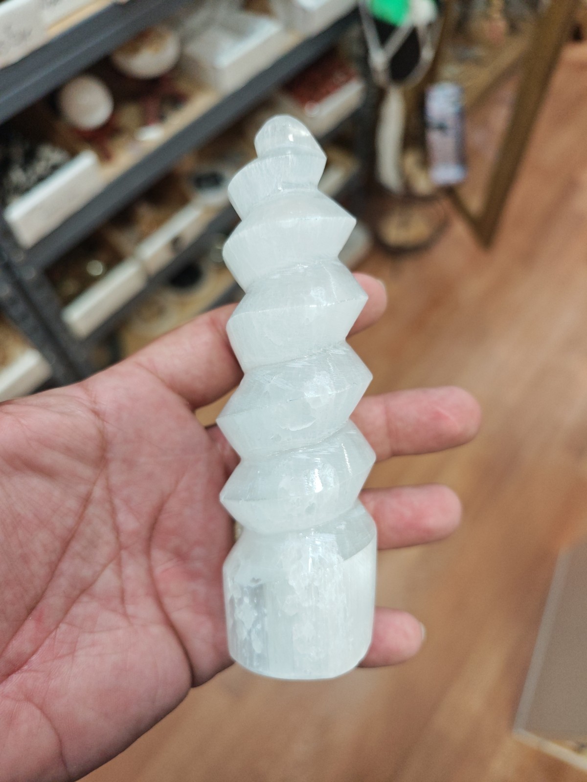 Selenite Crystal Tower ” Smooth Polished Spiral Tower 6.5″ Reiki Energy Healing