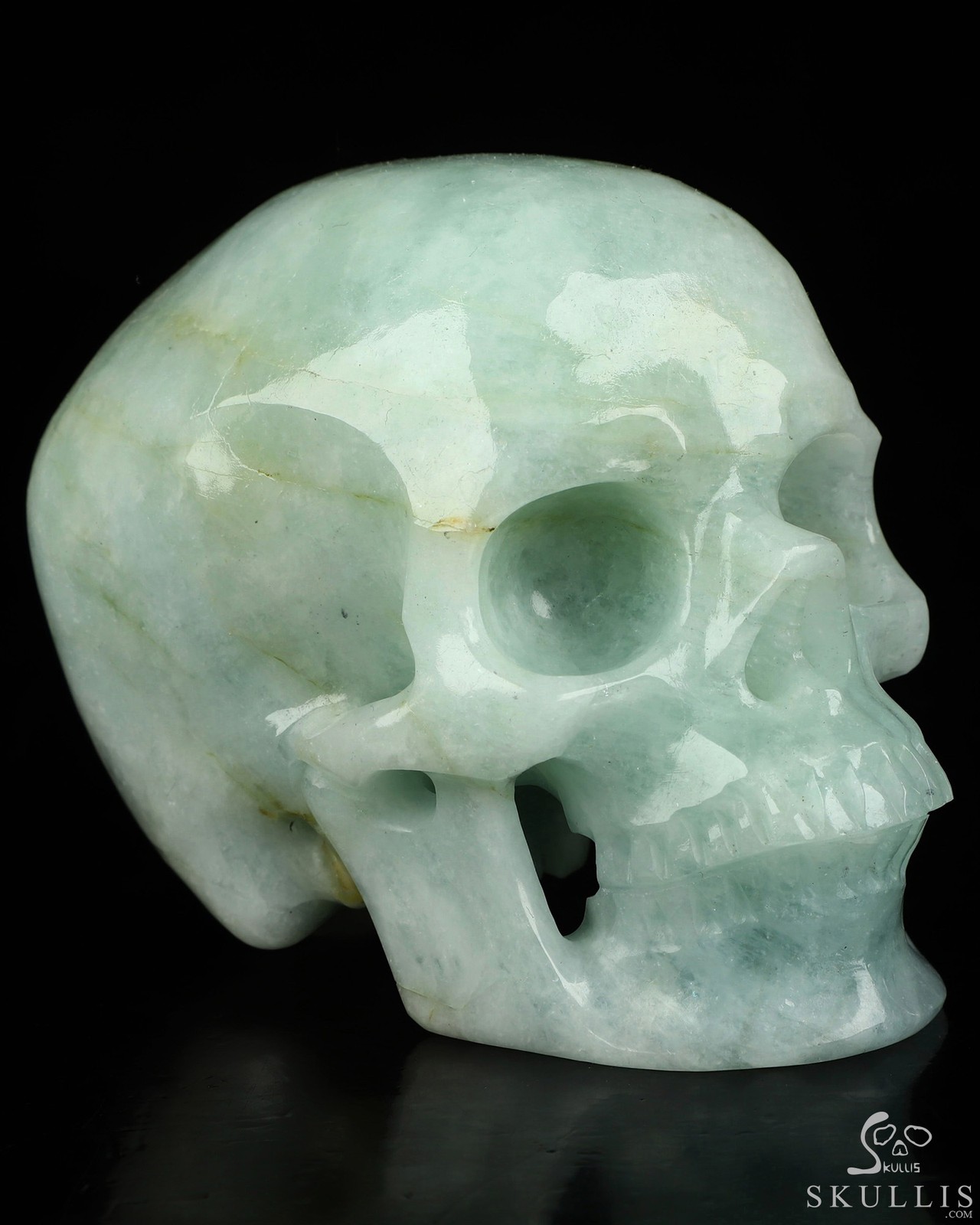 Gemstone 4.0″ Aquamarine Hand Carved Crystal Skull, Super Realistic, Healing