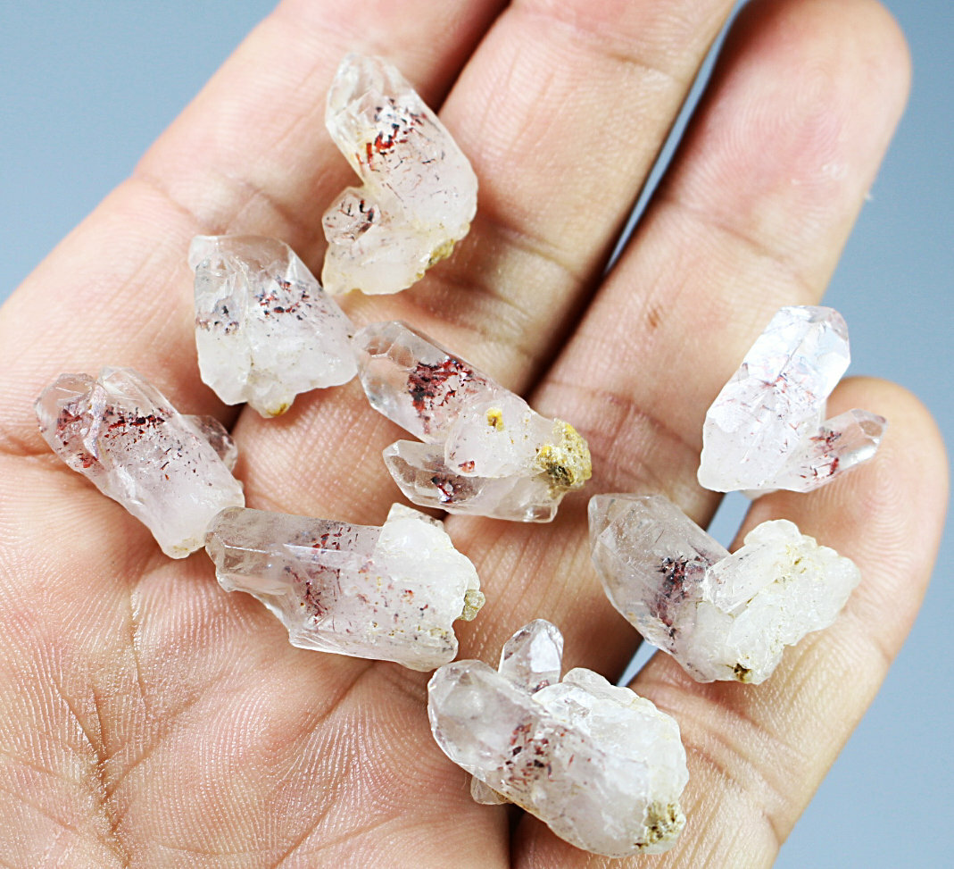 8pcs Natural Red Strawberry Pyramid Quartz Crystal Stone Point Mineral Specimen