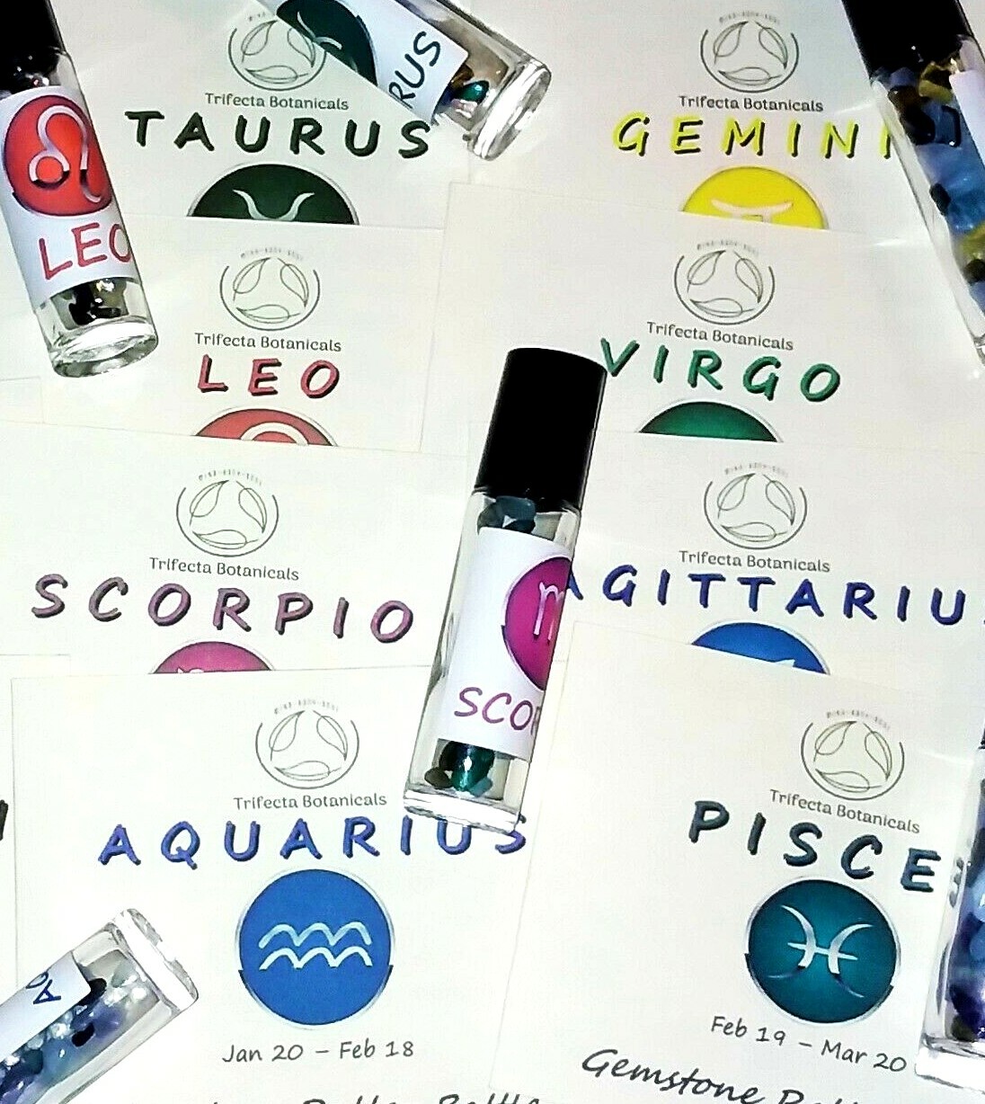 Zodiac Crystals in Roller Bottle for Essential Oil Astrology Gift Gemstones