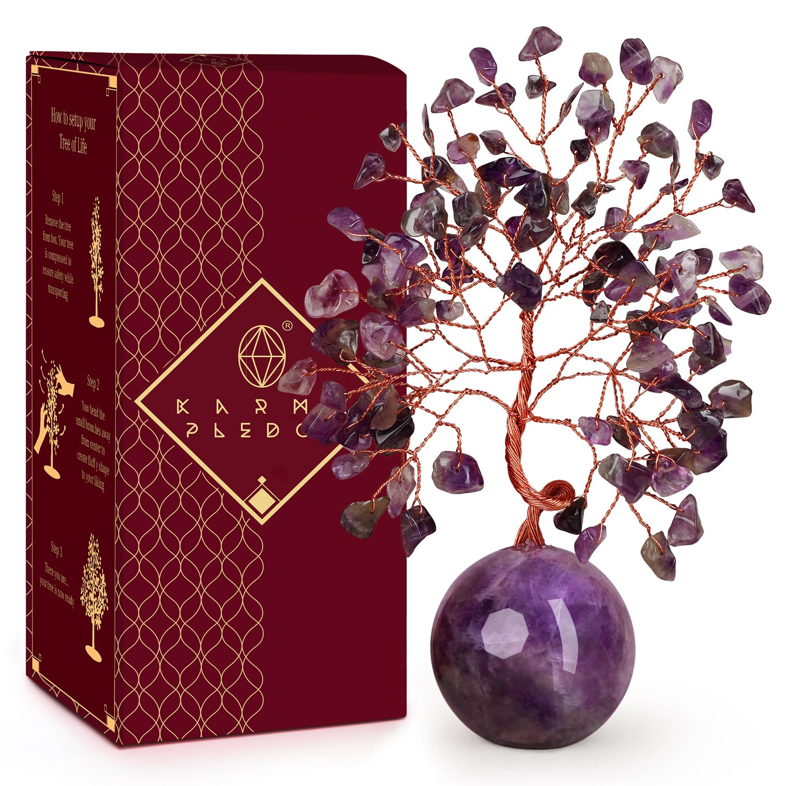 Amethyst Crystal Tree of Life Office Desk Decor for Womens, 7 Chakra Reiki Heali