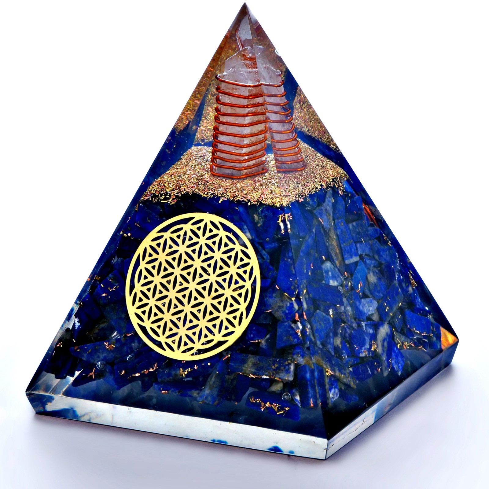 Crystal Pyramid, Handmade Lapis Lazuli Orgone Pyramid for Positive Energy