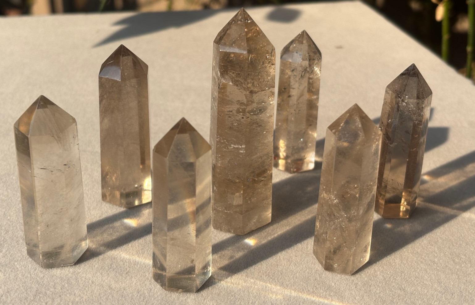 7 (SEVEN) NATURAL SMOKEY QUARTZ CRYSTAL TOWER POINT HEALING WAND OBELISK