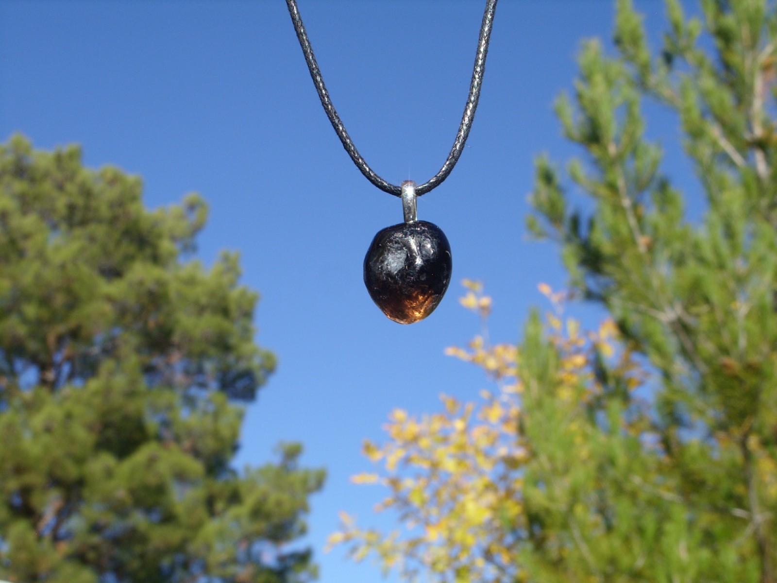 Natural Apache Tears Free Form Pendant Necklace Cleanse Negativity + Grief Small