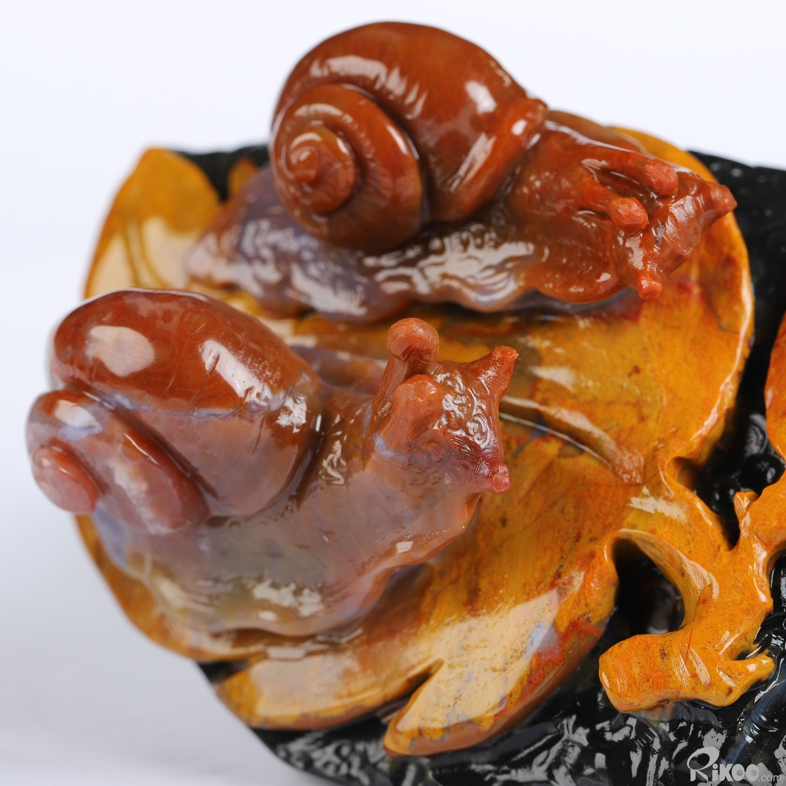 4.3″ Indian Agate Hand Carved Crystal Snails Sculpture, Crystal Healing