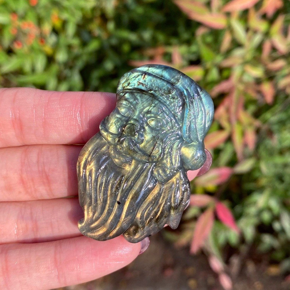 Natural Labradorite Santa Sculpture Christmas Crystal Reiki Healing Decor 2pcs