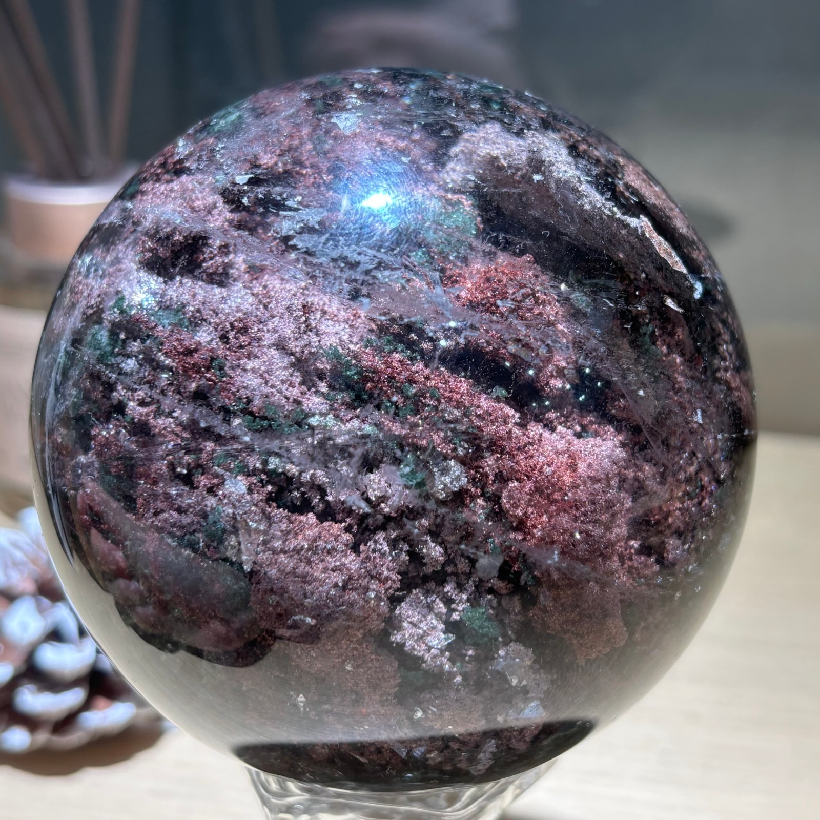91MM Top Natural Colorful ghost balls Crystal Ball Quartz Sphere reiki Healing