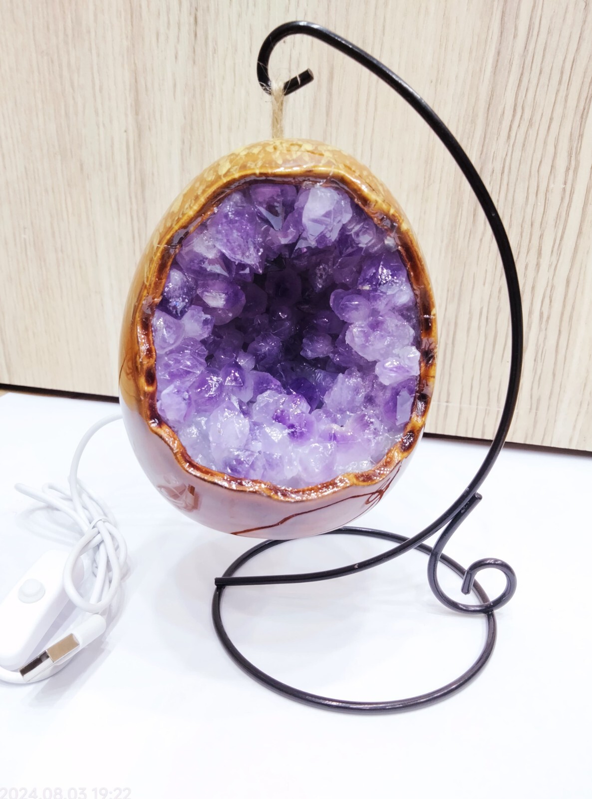 Beautiful Modern Egg Amathyst Lamp Hand Made Crystal Home Office Decorative
