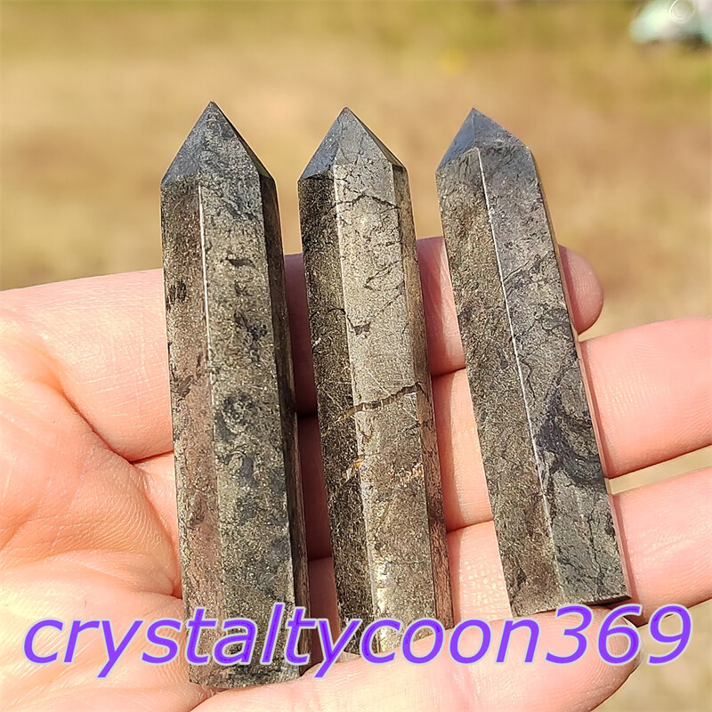 5pcs Natural Pyrite Wand Quartz Crystal Obelisk Point Tower Healing 5.5cm