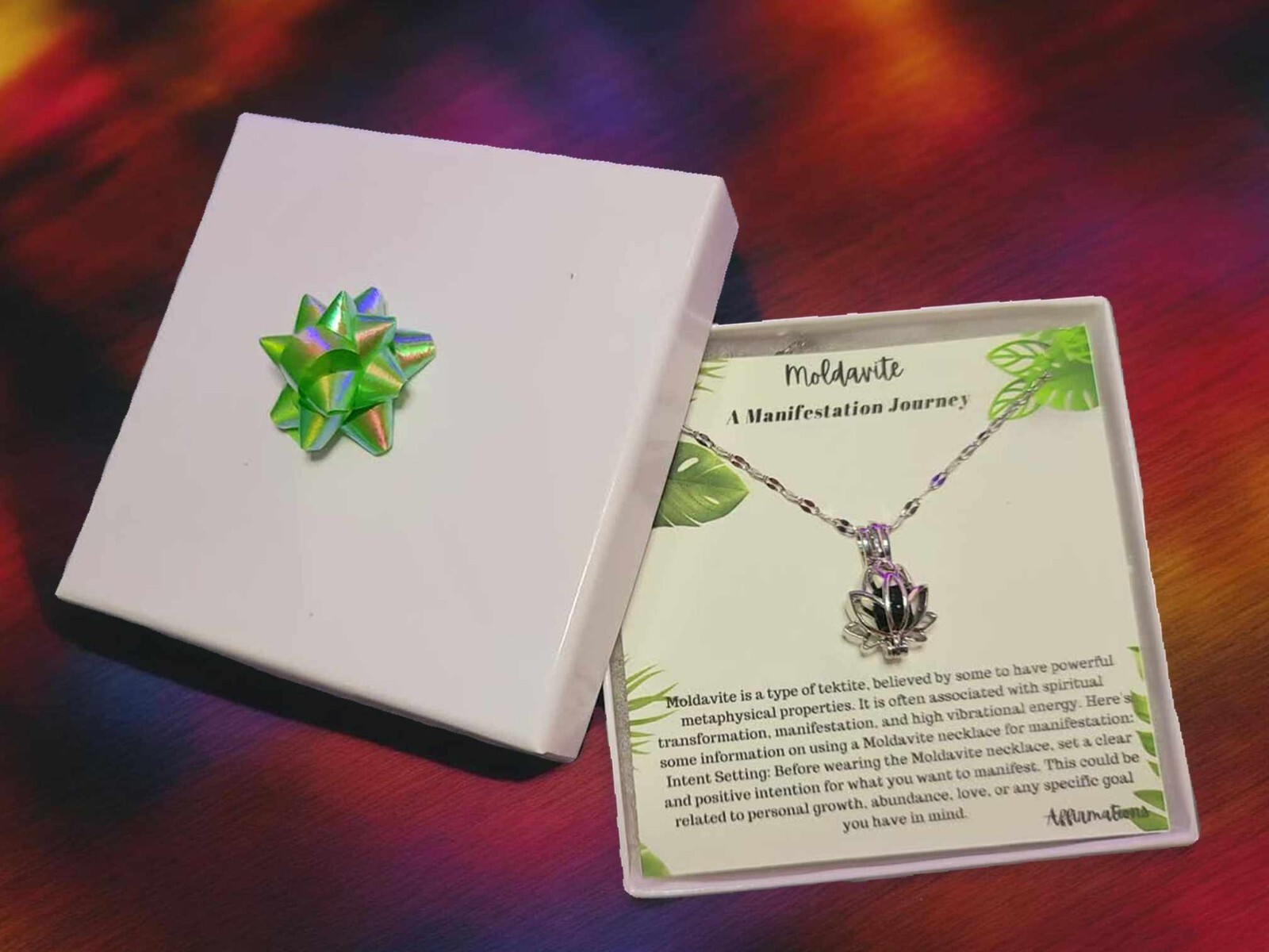 Lotus Moldavite Ready To Gift, Moldavite Necklace 18 Inches, with Gift box