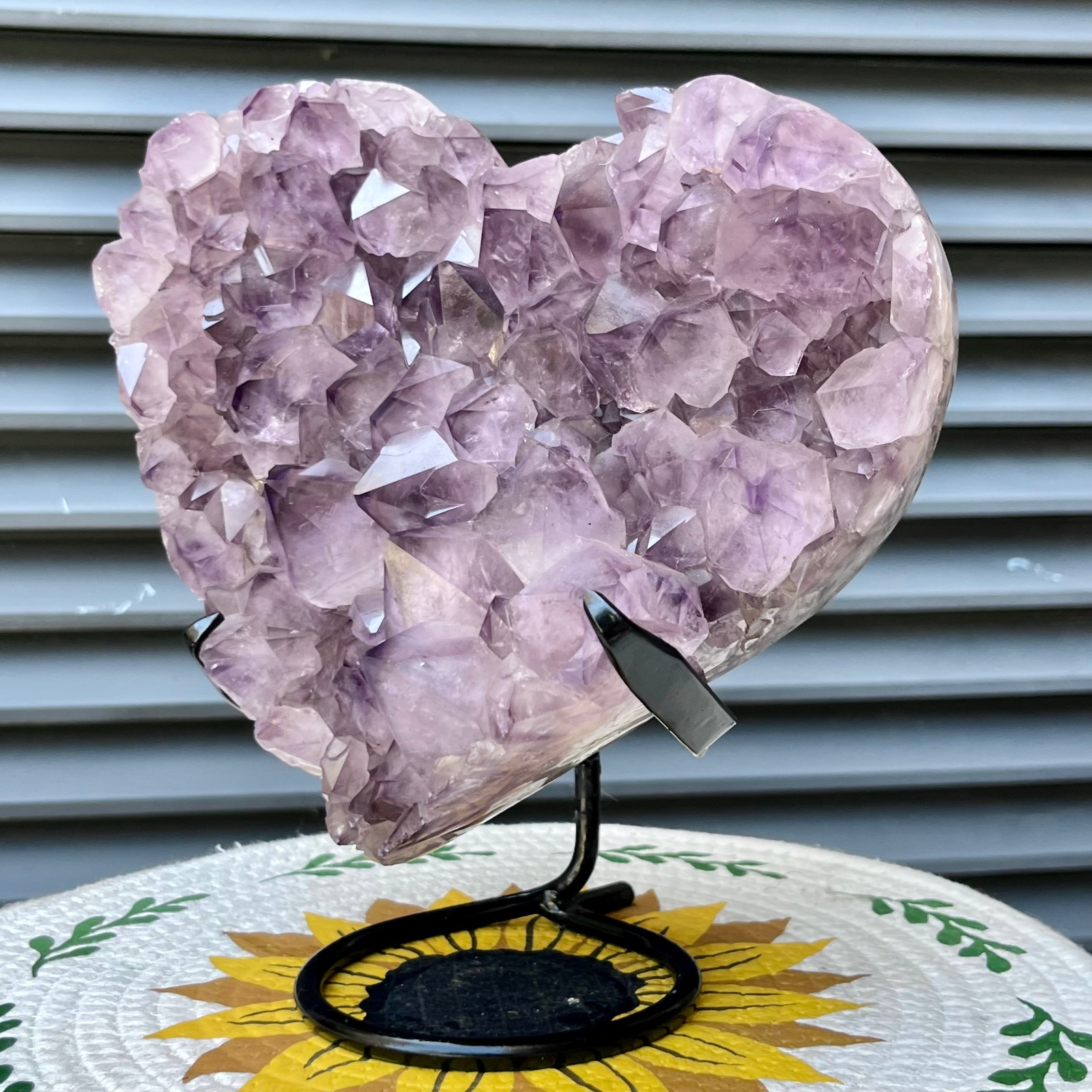 8.3 lb Natural Amethyst Cluster Heart Crystal Specimen Collectible Display Stand