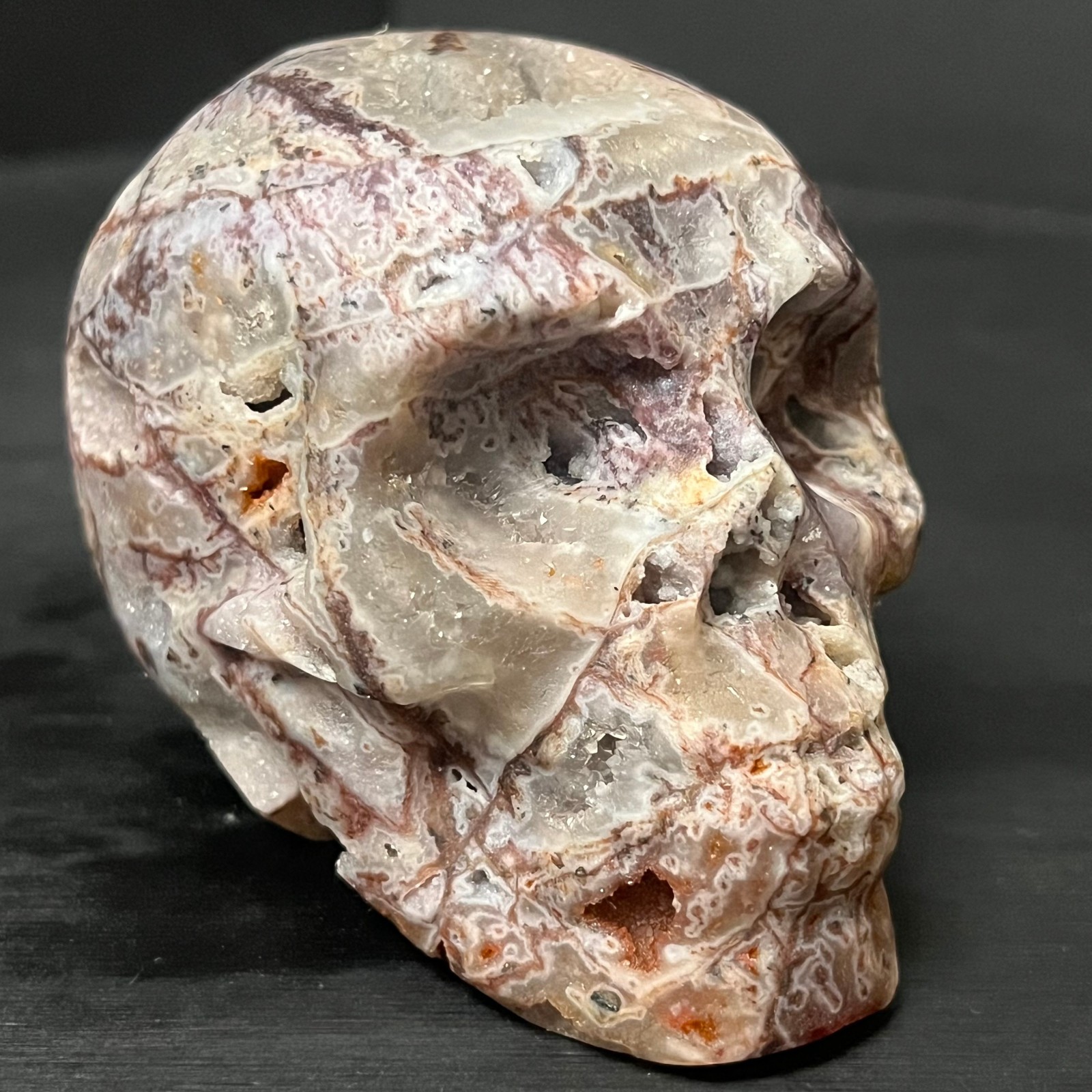 320G RARE fluorite skull Crystal cave hand carved crystal skull healing E49