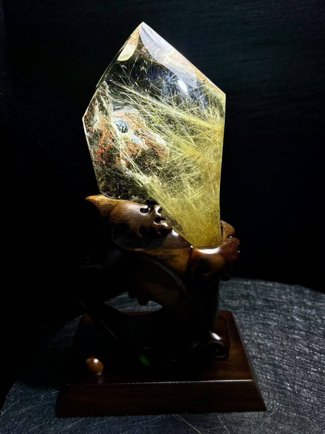 3.43LB top! natural gold hair with Colorful Phantom quartz crystal Ornaments