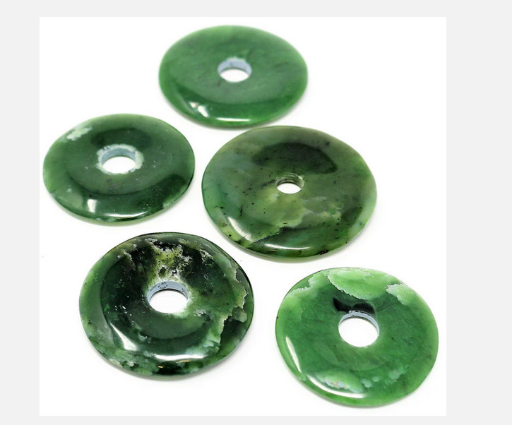 DARK GREEN JADE DONUTS 5 PIECES 30mm – Gorgeous Lucky Amulet – Nephrite Jade