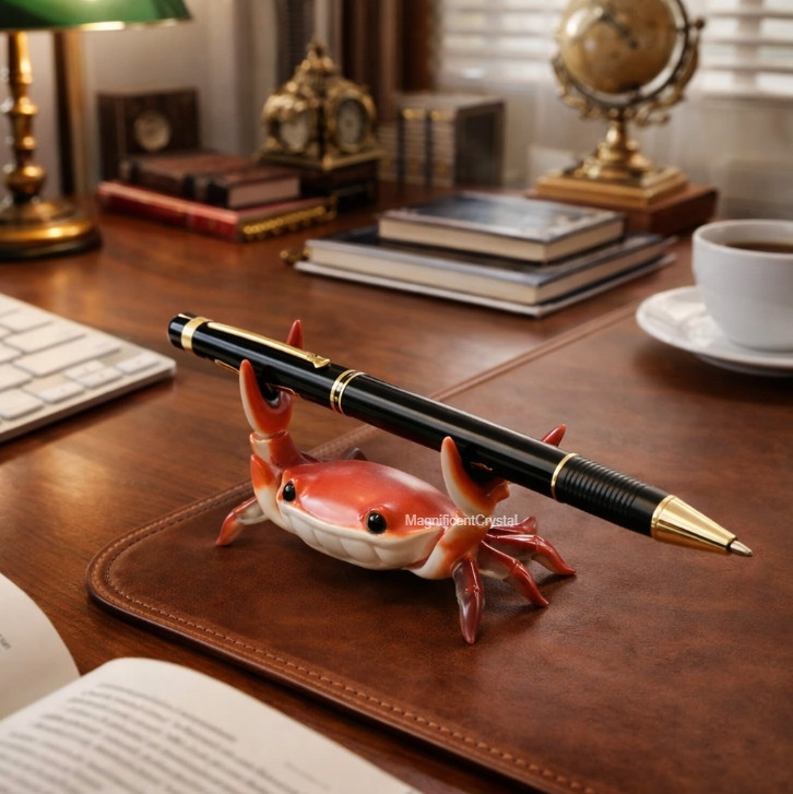Cute Crab Pen Holder Desk Organizer Healing Animal Pen Stand Mini Statute Decor