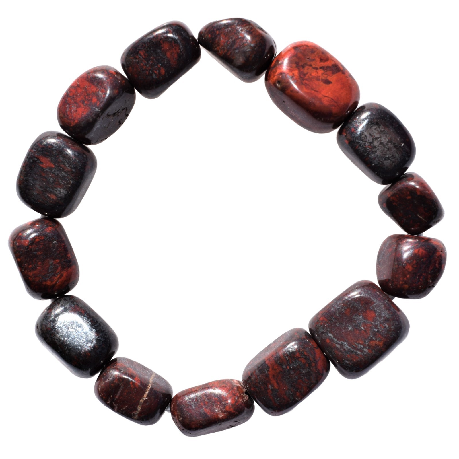 CHARGED Dark Red Brecciated Jasper Stretchy Bracelet + Baby Selenite Puffy Heart
