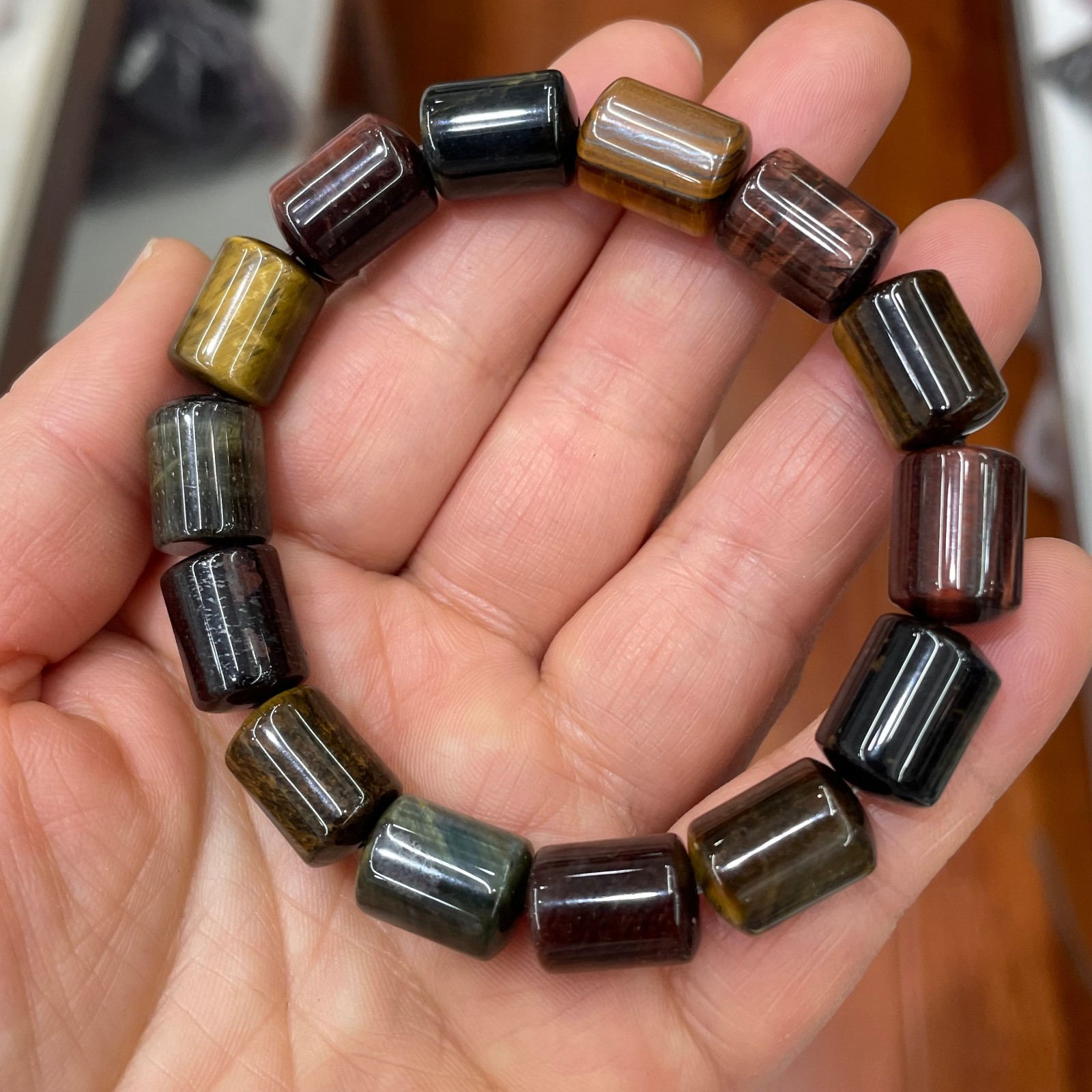 1pcs Natural Tiger Eye Stone Elastic Rope Bracelet #18