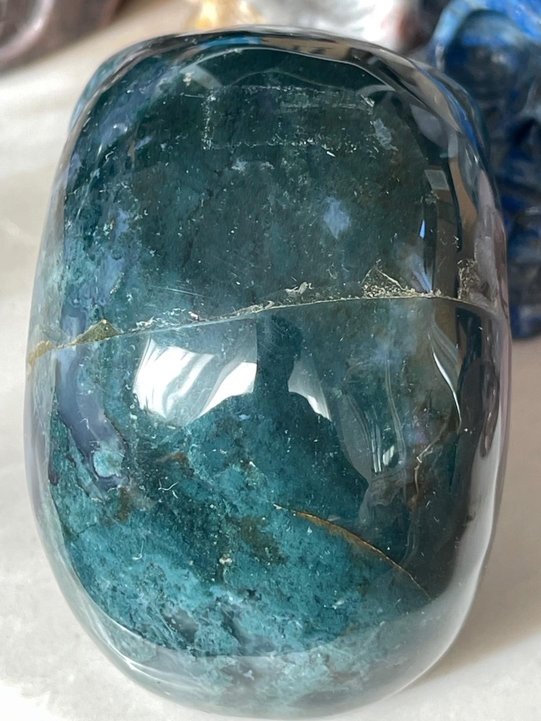 4″ Natural Green Indian Agate Carved Crystal Skull, Crystal Healing #382