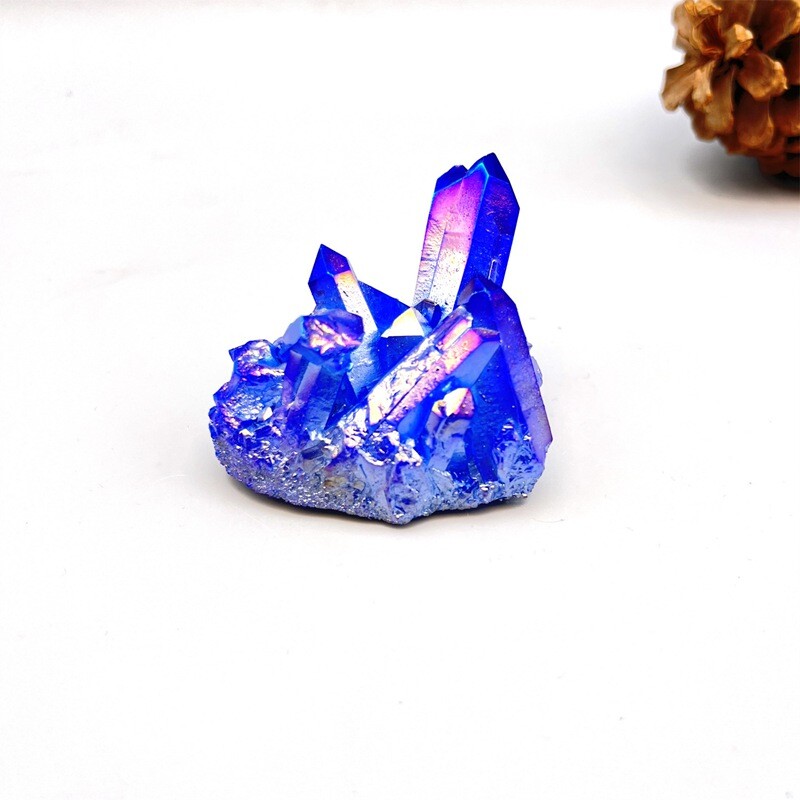 50g Natural Aura Blue Titanium Quartz Crystal Cluster VUG Specimens Stone Reiki