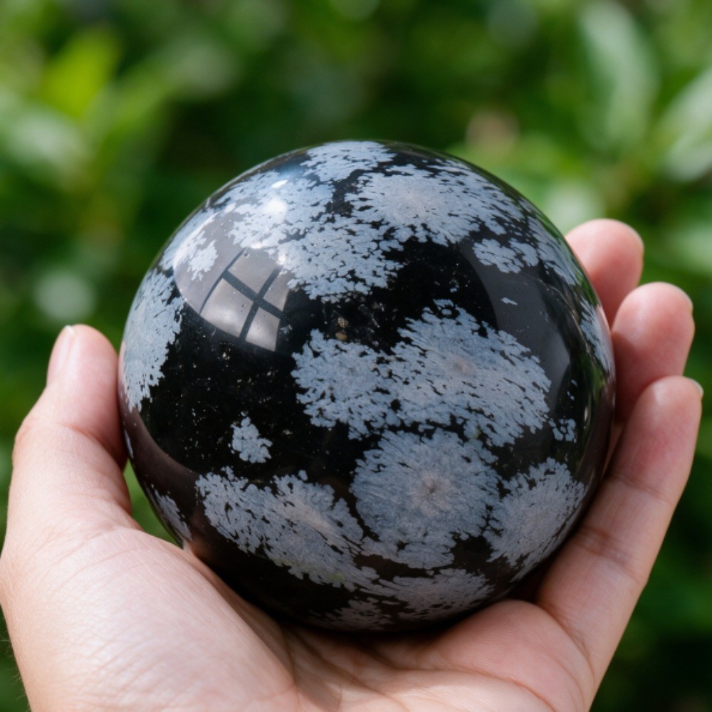 Natural Snowflake Obsidian Sphere Crystal Ball Reiki Healing Decor 6-7cm 1pcs