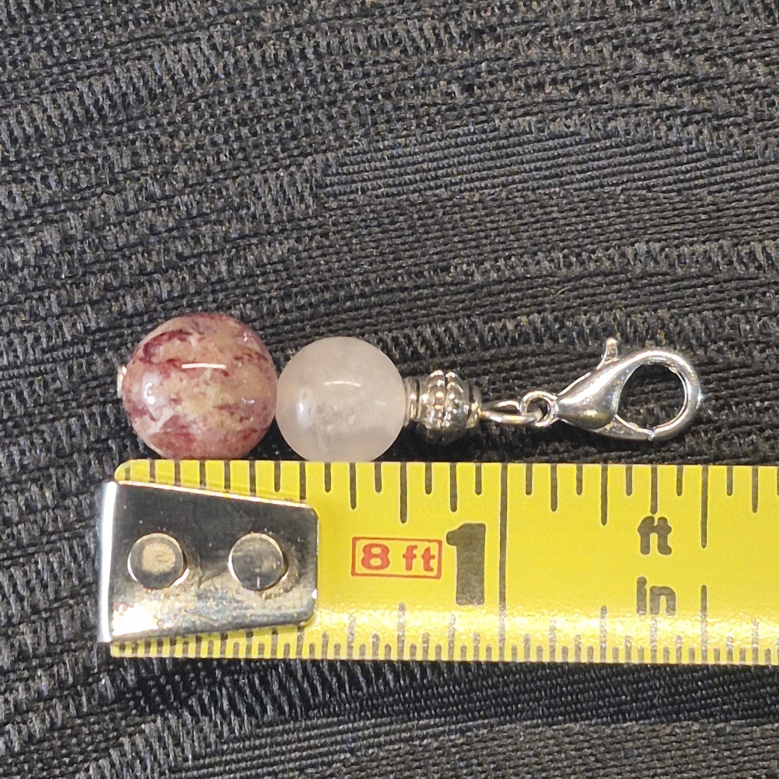 Mixed Quartz Red & White Charm With Lobster Claw Clasp