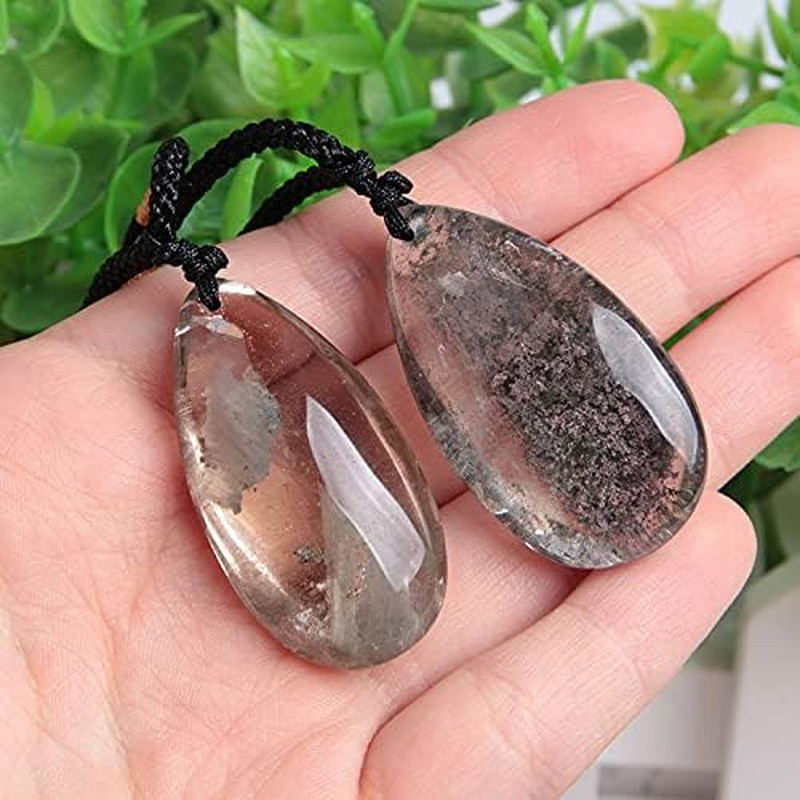 Acxico 2Pcs Natural Ghost Phantom Quartz Crystal Gems Specimen Healing Pendant N