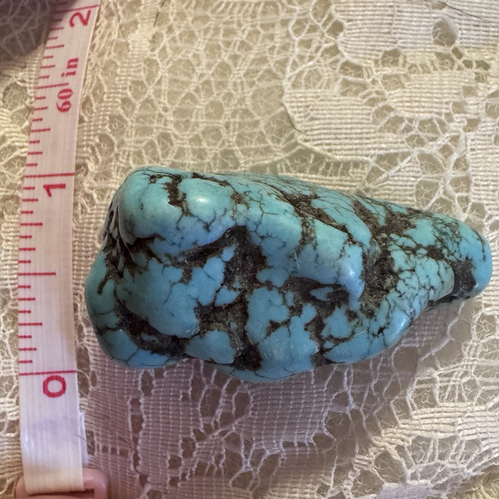 Large Natural Turquoise Freeform Polished Stone Black Matrix Nice Specimen 1.5”