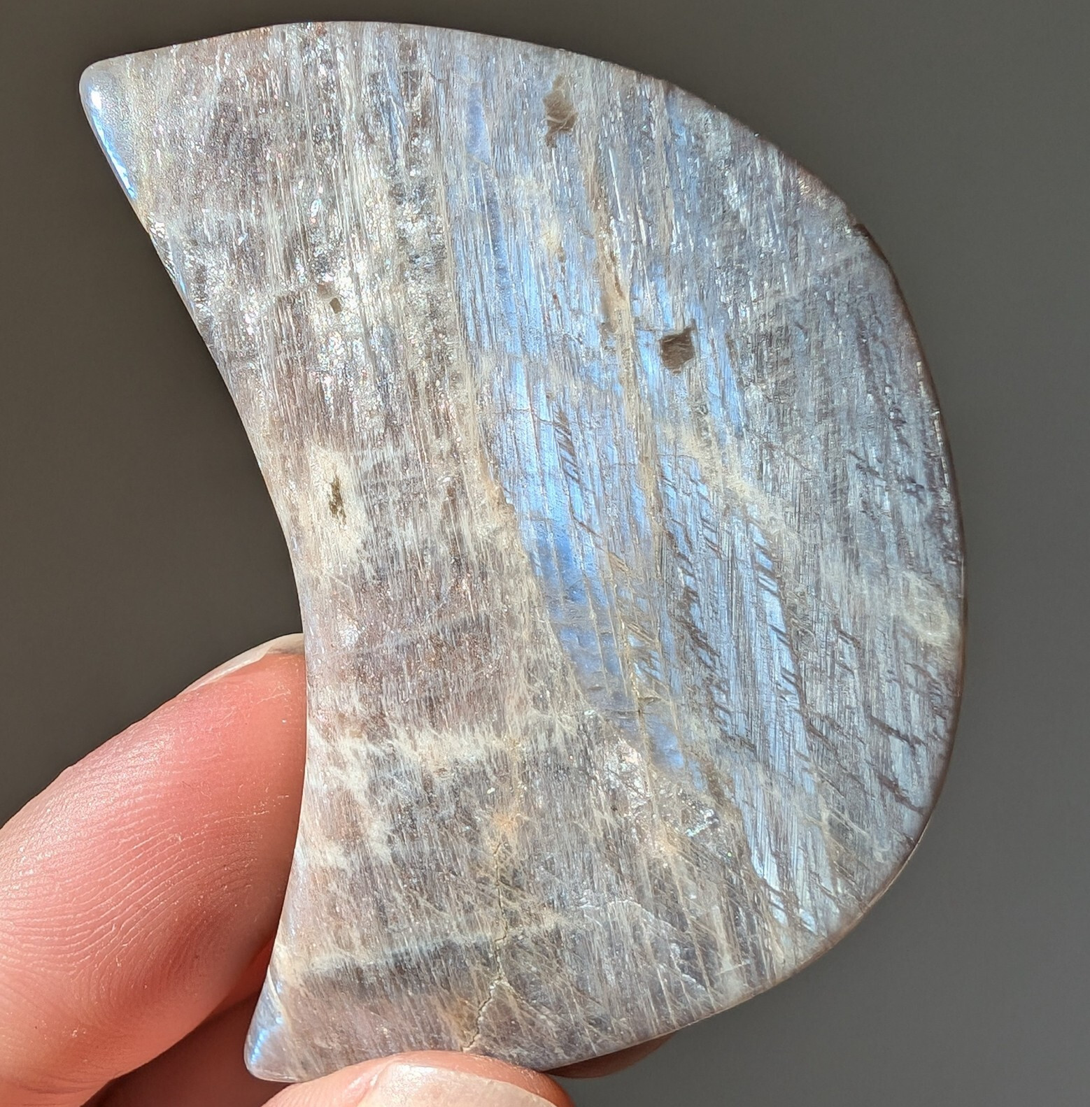 Moonstone Moon Carving Blue Flash Crystal Chakra Gemstone Reiki Mineral Nice!