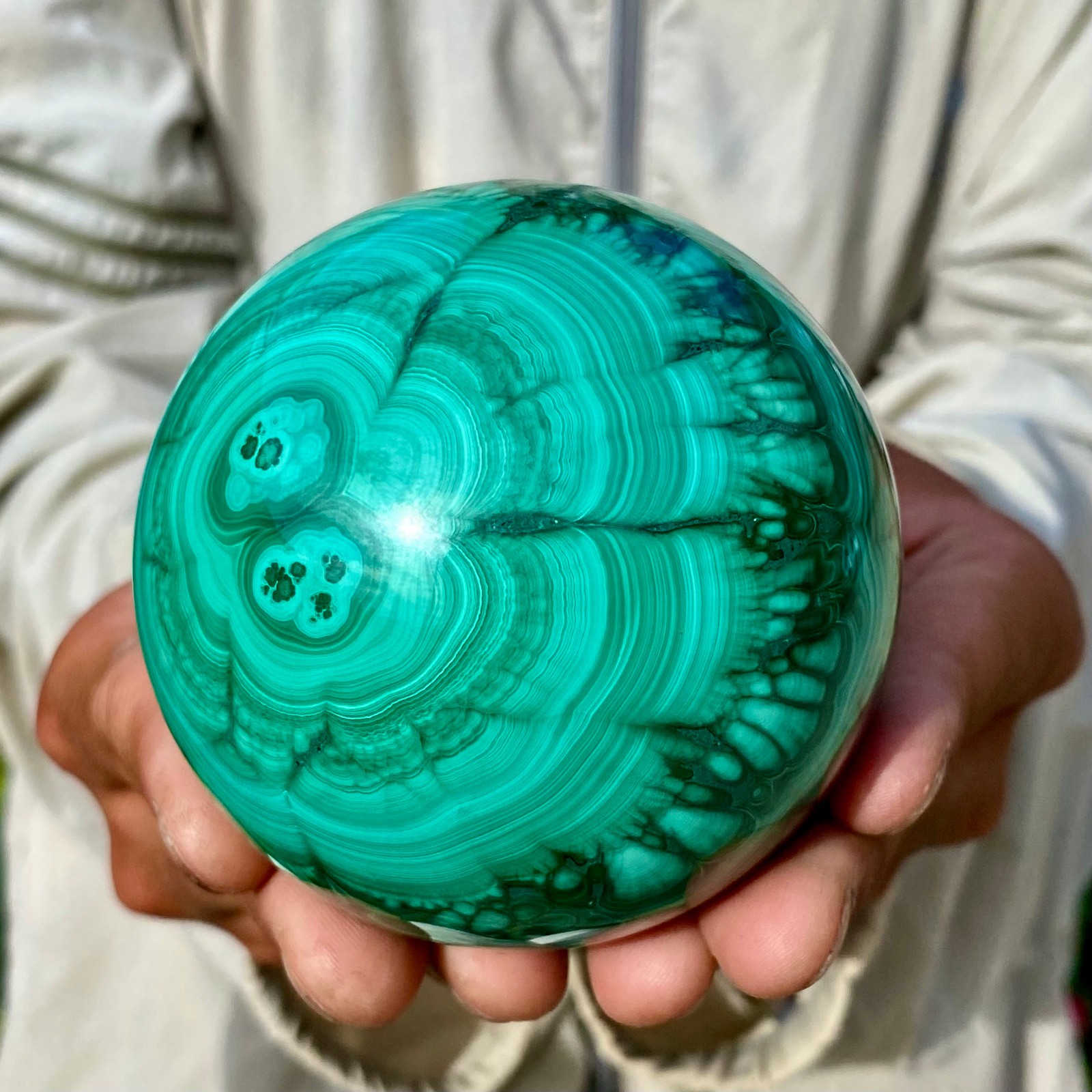 1.89LB Rare Natural Malachite quartz hand Carved sphere Crystal Healing