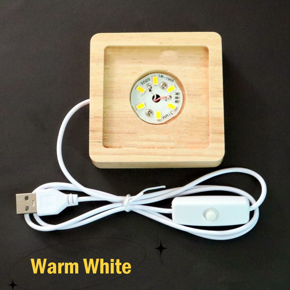 2pcs USB LED Warm Light Square Solid Wood Base Holder For Crystal Craft Display