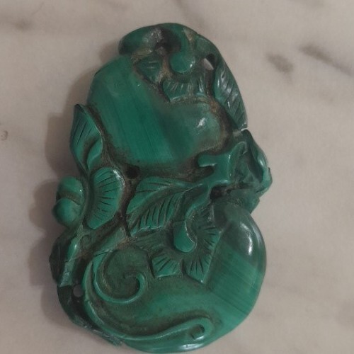 Small Malachite Green Polished Floral On 2 Round Balls Design Stone