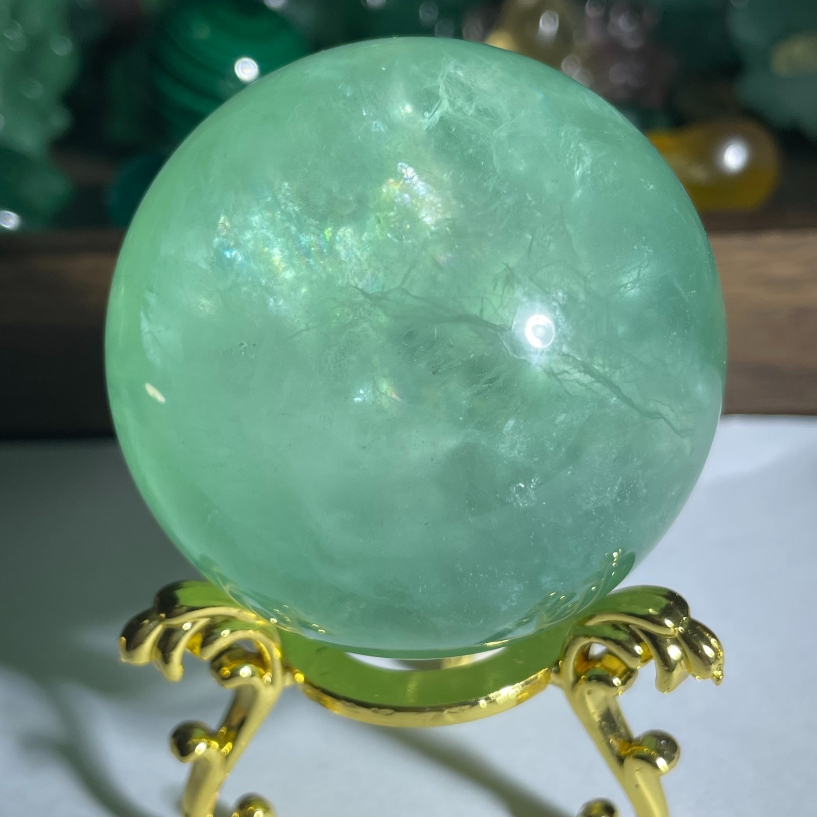 247g Natural Apple Green Fluorite Quartz Crystal Sphere Ball Reiki Healing Decor