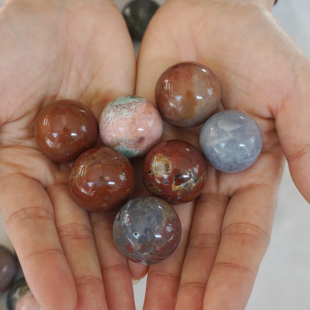 2.2LB 33Pcs Natural Ocean Jasper Onyx Quartz Crystal Sphere Ball Healing 26-29mm