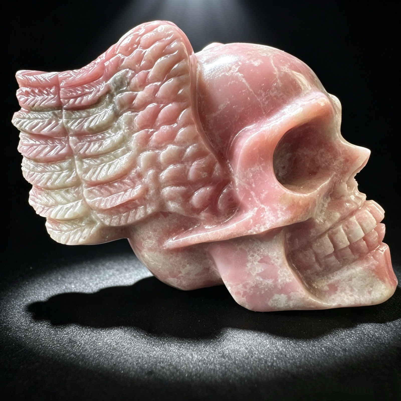 Hand Carved Pink Opal Skull – Natural Crystal Mineral Figurine Sculpture 3.9″