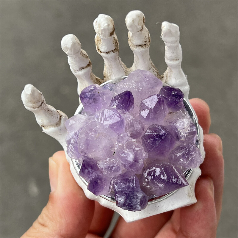 Natural Amethyst teeth All Saints’ Day Palm skull Quartz Crystal skull Gift 1pc