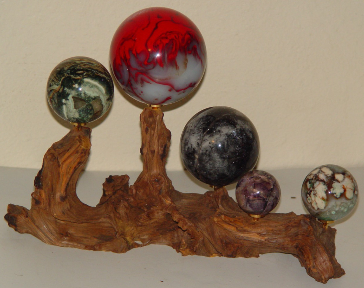 Natural Driftwood Crystal Sphere Display Stand | Holds 5 Spheres | Rustic Wood