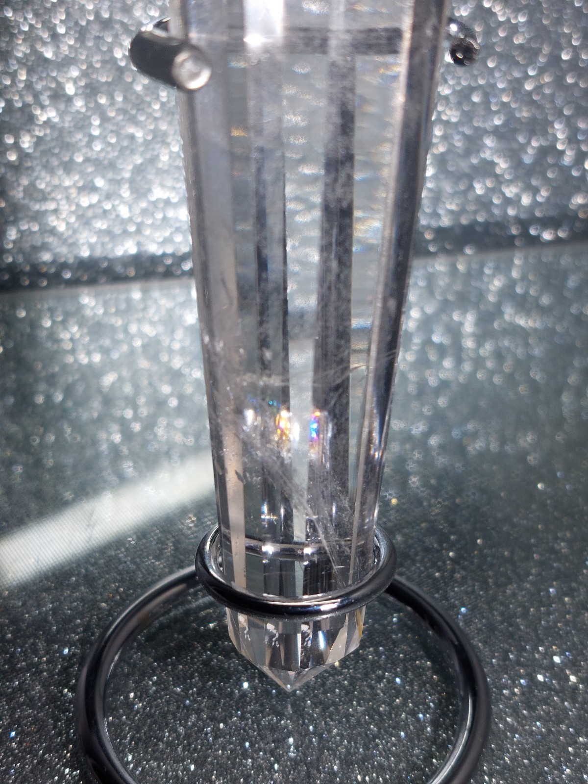 Clear Quartz 12-Sided Vogel Wand 164.9g 14.9cm w/ Rainbow Master Healer