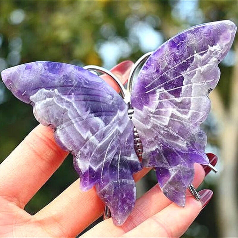 3.6″ Natural Dream Amethyst Carved Butterfly Reiki Crystal Skull Decor gift 1PC