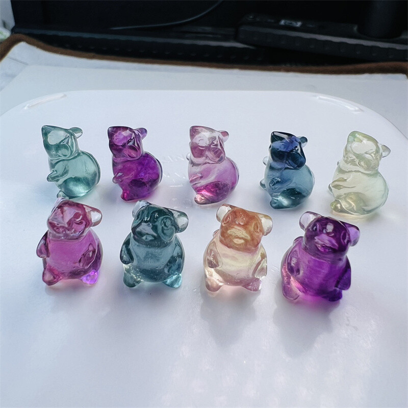 5pcs Random Natural Fluorite Crystal Mini Carved Mouse Skull Quartz Reiki Gift