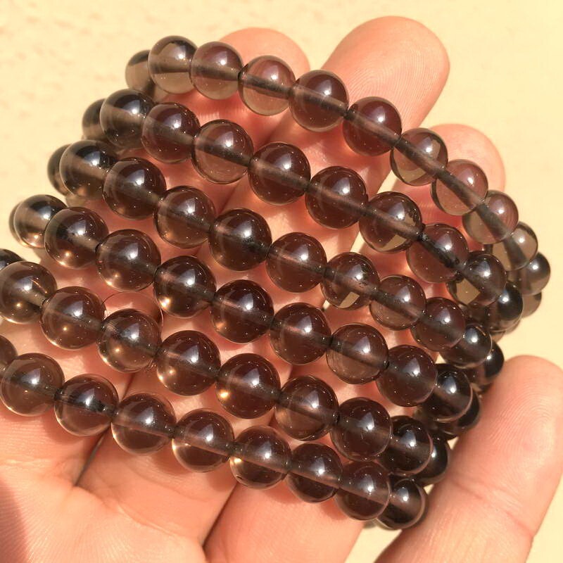 10pcs Bulk Natural Smokey Quartz 8mm Beaded Crystal Stretch 7.5” Bracelet