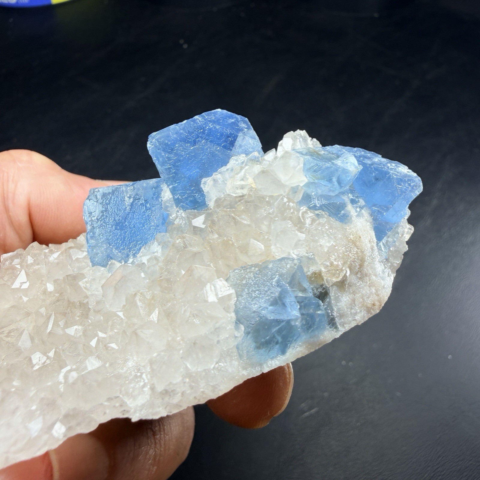 Blue Fluorite Crystals on Quartz Crystal Cluster / New Mexico *VIDEO*