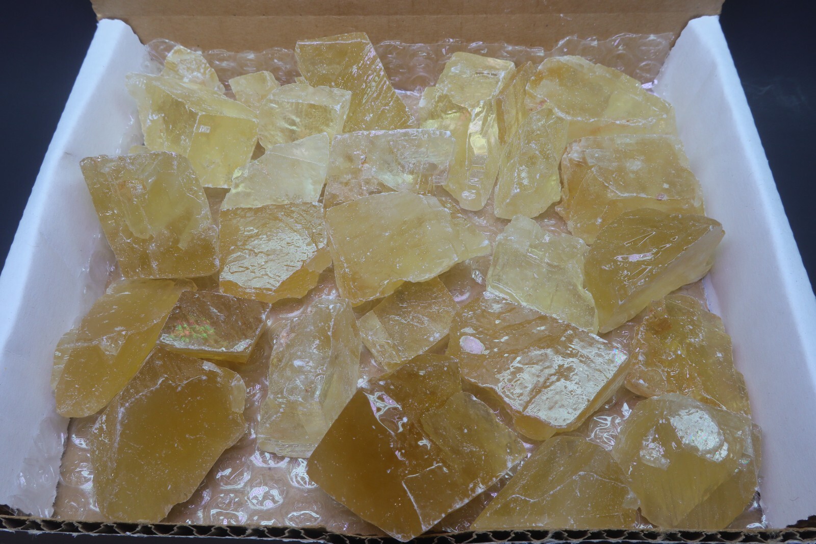 Honey Calcite box 1 Lb Natural Gold Crystal Chunks Raw Mineral Specimens