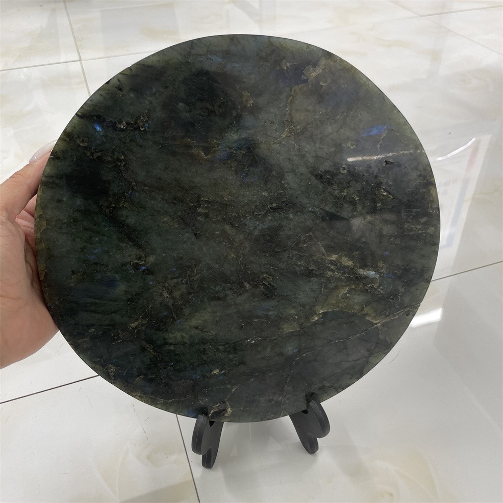 8.4LB Natural Labradorite Circle Slice Reiki Mineral Adorn Healing+stand