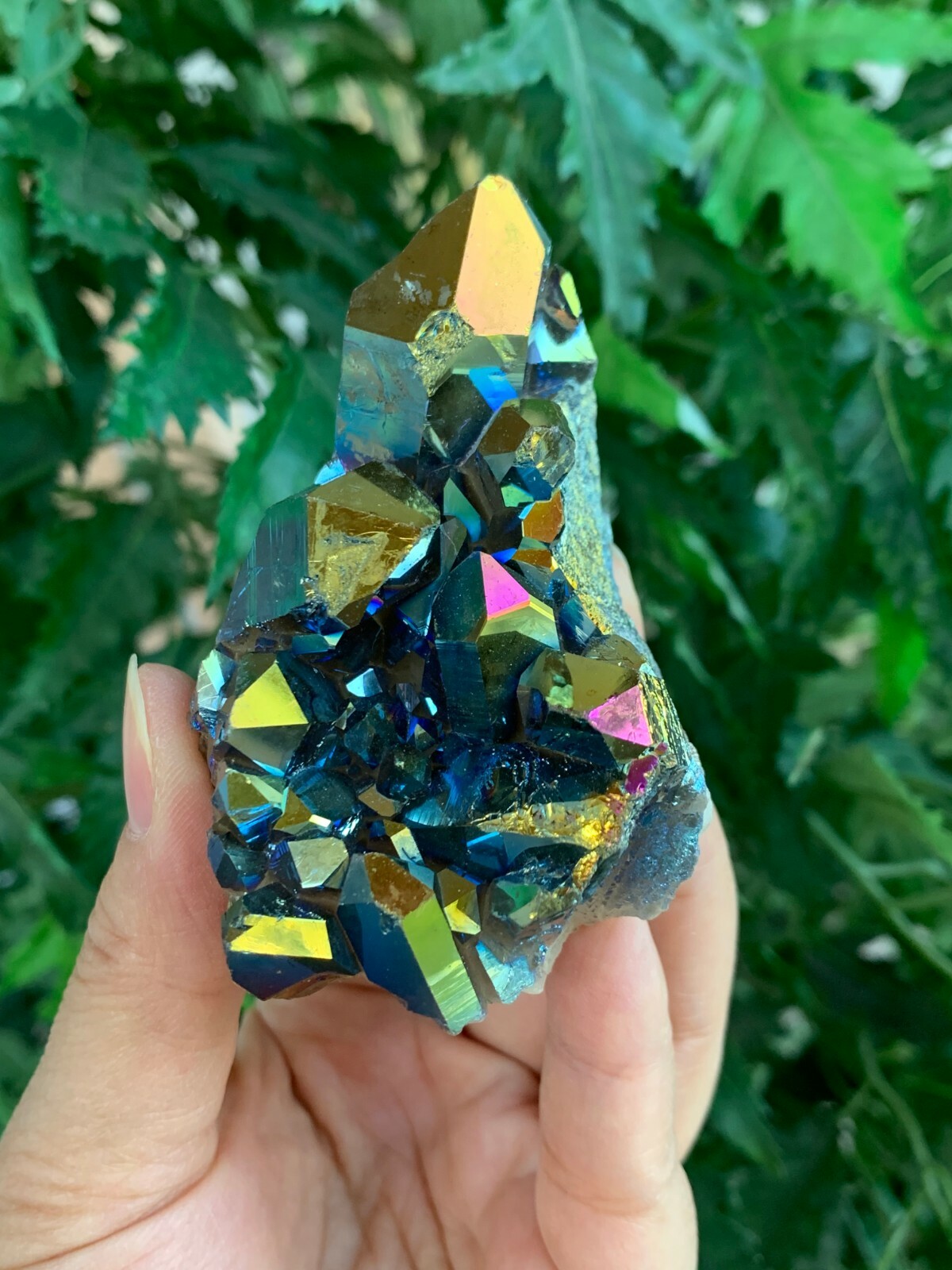 Aura Rainbow Quartz Clusters, Grade A+ Rainbow Aura Quartz Geode, Rainbow Quartz