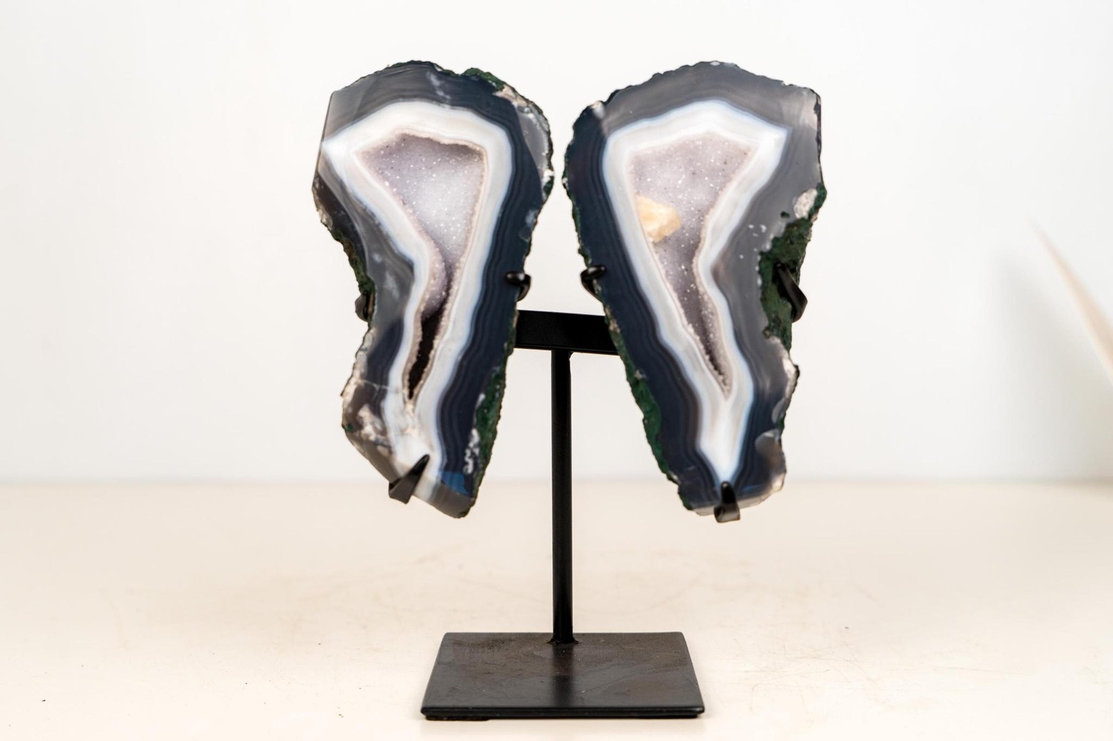 Natural Blue & White Lace Agate Geode Wings with White Galaxy Druzy 4.4 Lb.