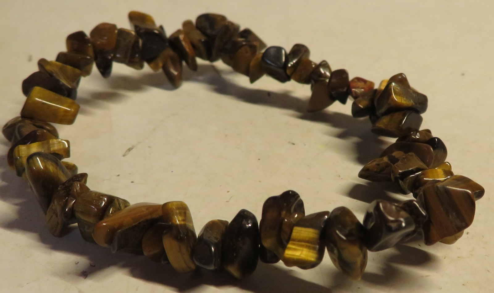 Vintage NATURAL TIGER EYE STONE GEMSTONE STRETCHY CHIP BRACELET Fashion JewelryA