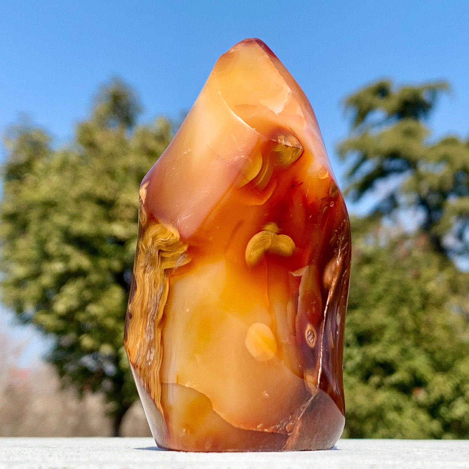 214G Natural Polished Red Sardonyx Agate Quartz Crystal Stone Carved Flame Hea