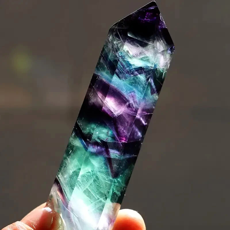 Natural Rainbow Fluorite Healing Crystal Tower Point Obelisk Mineral Specimens
