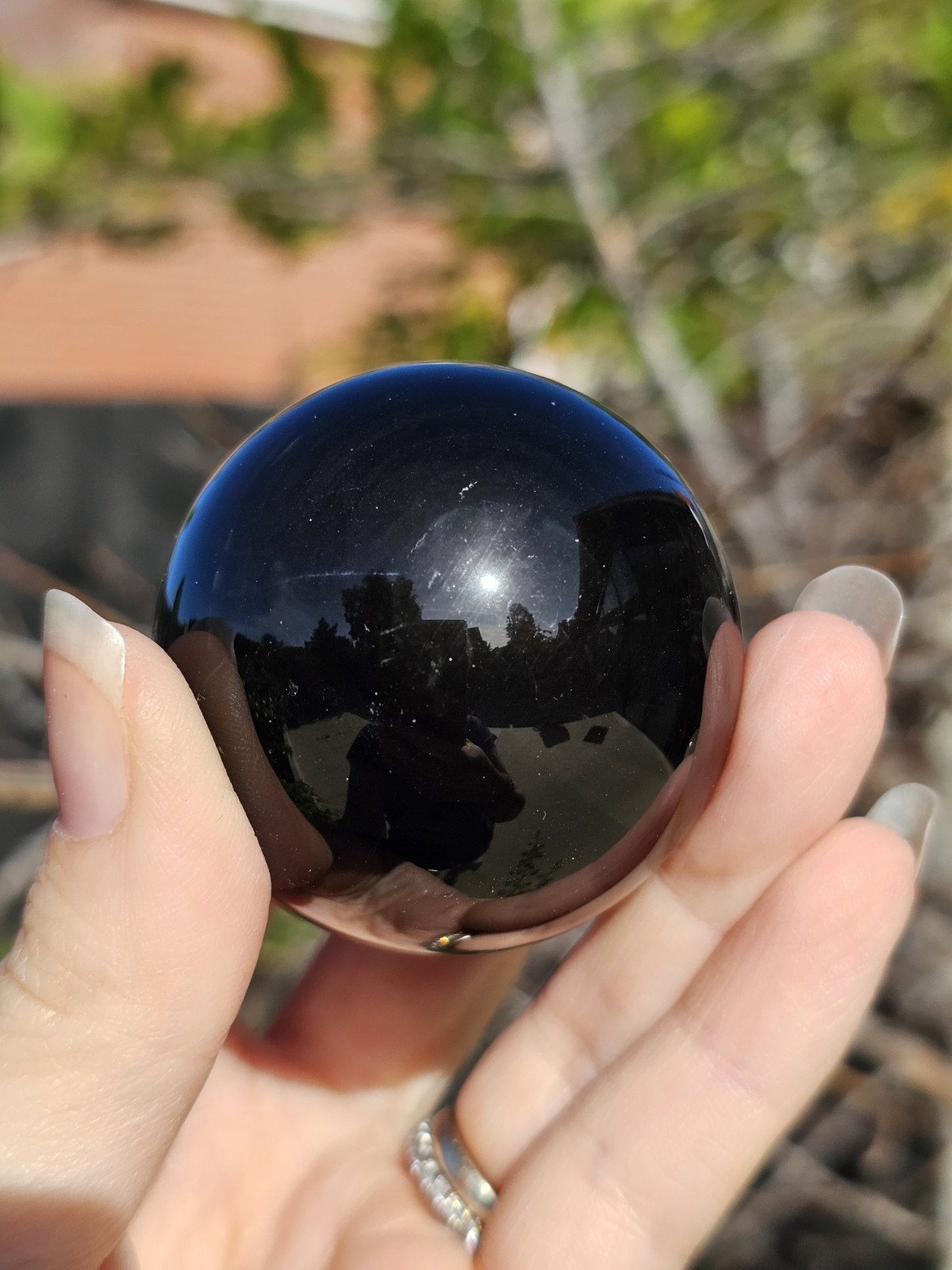 Rainbow Obsidian crystal Sphere & Stand 142g 4.8cm Protection Negativity Black