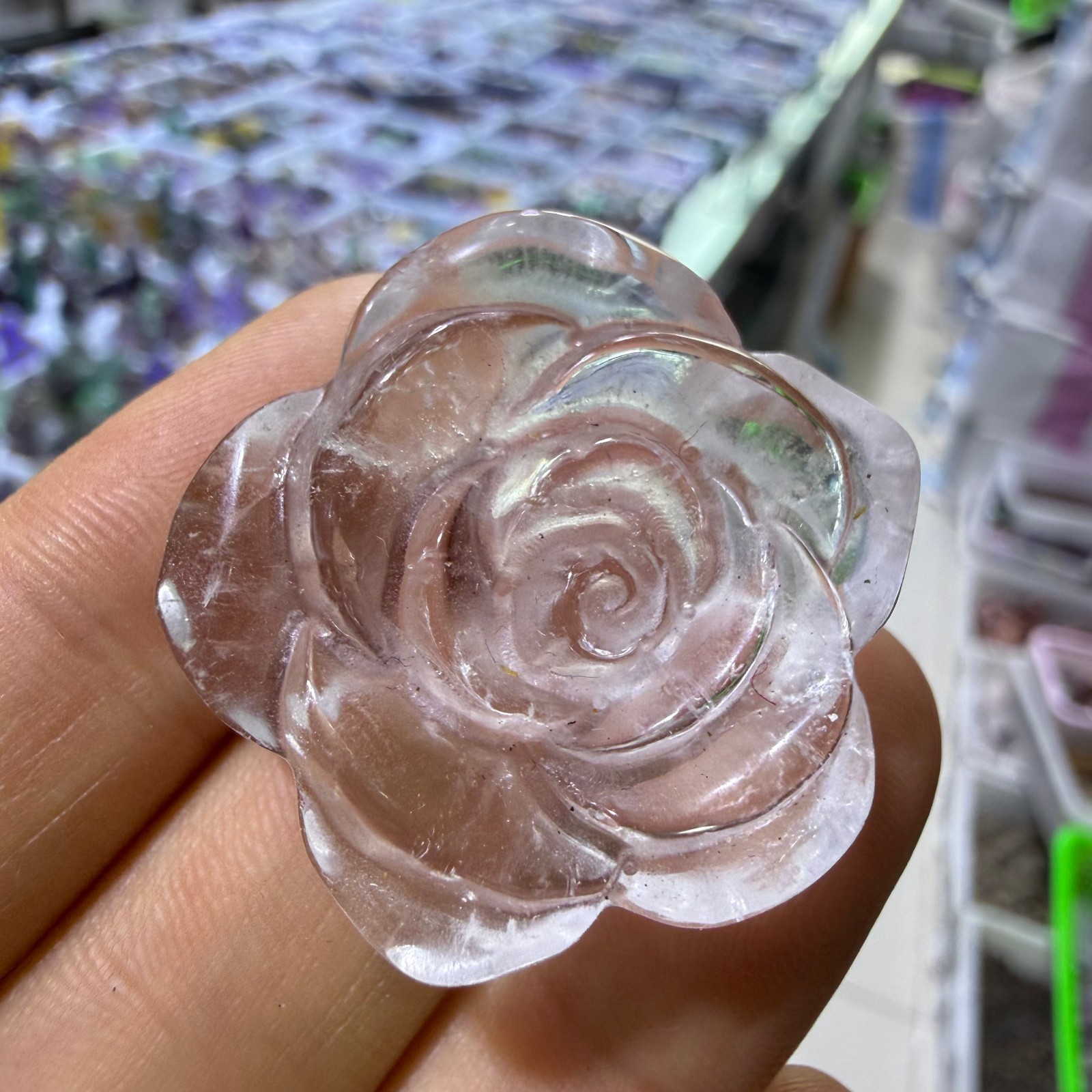 1.1″ natural White crystal Creative carved Rose flower quartz crystal gift 1pc